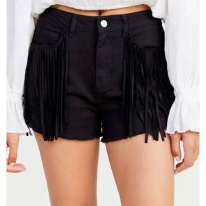 Altar’d State Large Fringe Denim Short in Black